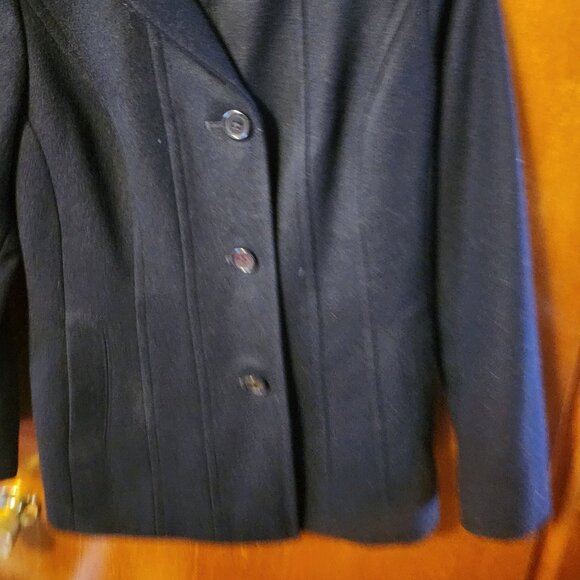 Women's Medium Anne Klein Black Wool Blend Pea Coat - Picture 4 of 8